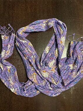 J. Jill Purple Floral Fringed Lightweight Scarf